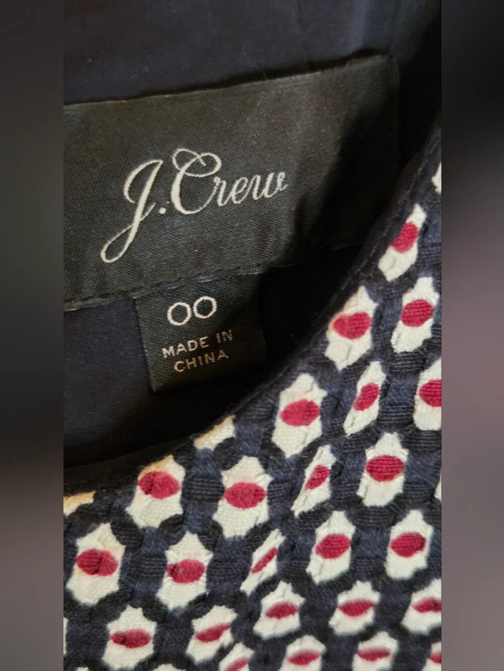 J.Crew Cap Sleeve Matelasse Sheath Dress Navy Red Geometric Dot Lined Size 00